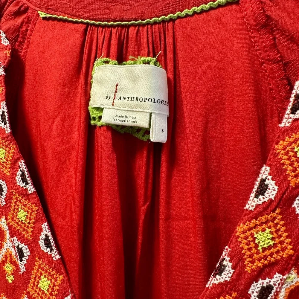 Anthropologie Red Bohemian Embroidered Dress - Picture 5 of 8